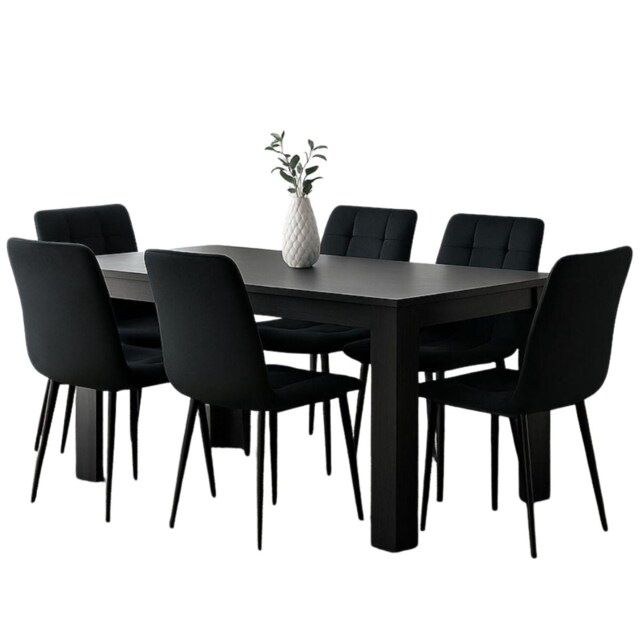 Kosy Koala Dark Grey Dining Table Set with 6 Black Chairs Dining Room Furniture
