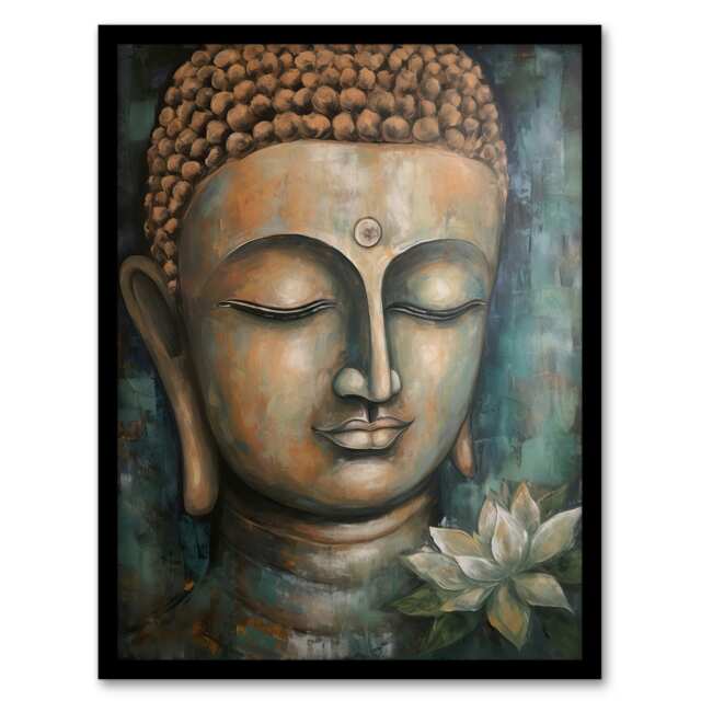Spiritual Meditation Buddha Face Lotus Home Decor Black Framed Wall Art Print A4