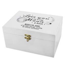 Personalised Baby To The Moon and Back White Wooden Keepsake Box White