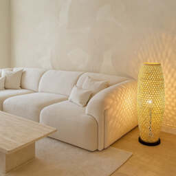 CGC Large Natural Bamboo Floor Lamp Brown Natural Bamboo Height: 85 cm Width: 27 cm