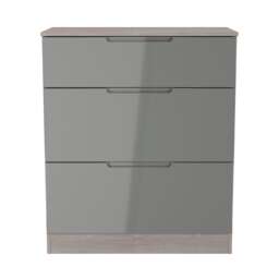 Lucca 3 Drawer Deep Chest of Drawers in Grey Gloss & Grey Oak (Ready Assembled) Grey Grey Gloss & Grey Oak