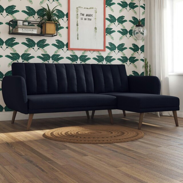 Brittany Sofa Bed in Navy Blue Fabric Blue NAVY BLUE Three Seater