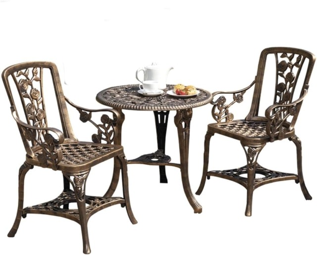 Antique Effect Rose Design 2 Seater Bistro Patio Set Table UV-Stabilised PVC (Bronze) Bronze