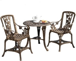 Antique Effect Rose Design 2 Seater Bistro Patio Set Table UV-Stabilised PVC (Bronze) Bronze