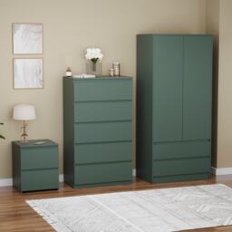 Vida Designs Denver 3 Piece Bedroom Set (2 Drawer Large Bedside Chest, 5 Drawer Chest, 2 Door 2 Drawer Wardrobe), Green Green Green L 3