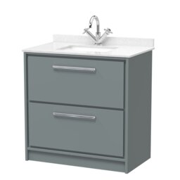 Balterley Floor Standing 2 Drawer Vanity with Marble Worktop Basin Grey Monument Grey 878 x 820 x 470mm