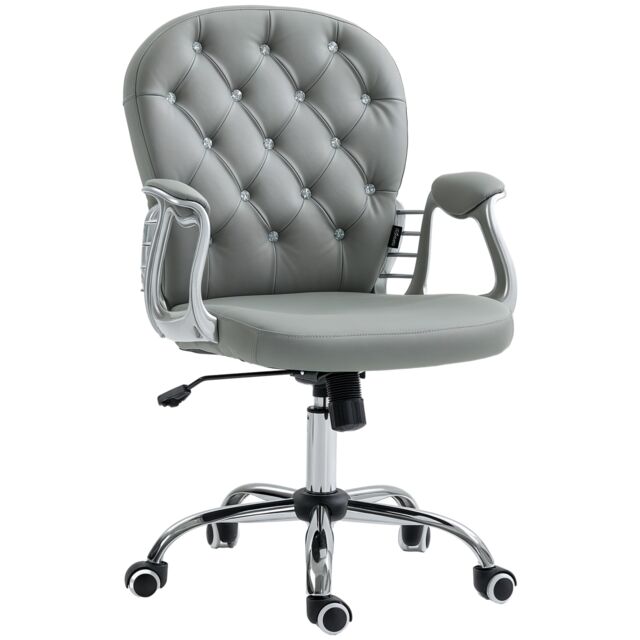 Vinsetto Office Chair, Swivel Desk Chair, PU Vanity Chair with Adjustable Height and Rolling Wheels for Home Work Study, Grey