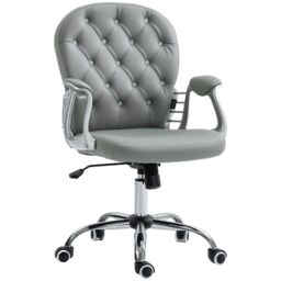 Vinsetto Office Chair, Swivel Desk Chair, PU Vanity Chair with Adjustable Height and Rolling Wheels for Home Work Study, Grey