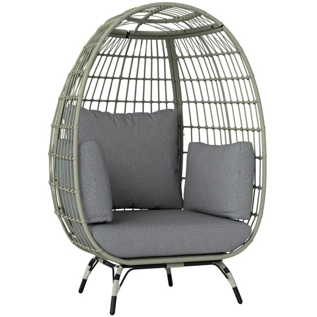 Outsunny PE Rattan Egg Chair w/ Padded Cushions for Garden, Grey Grey Grey Chair