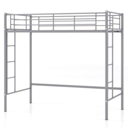 COSTWAY Metal Loft Bed Frame with Safety Guardrail Silver