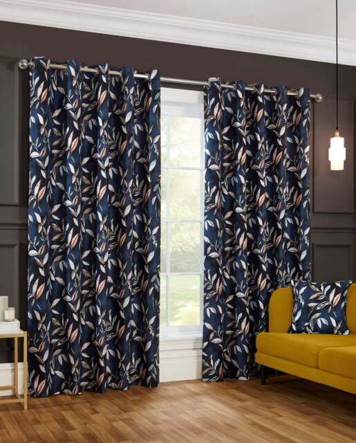 Madrid - 100% Blackout Thermal Self-Lined Curtains - Eyelet - 100% Polyester (Navy, 66''x 90'' - 168cm x 229cm (Pair)) Blue Blue