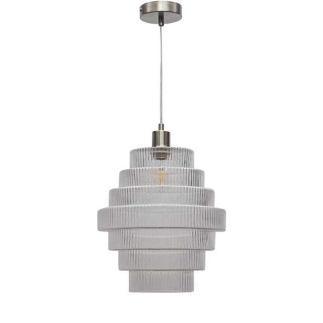 Benson - 7 Tier Large Clear Glass & Satin Nickel Ceiling Pendant Light