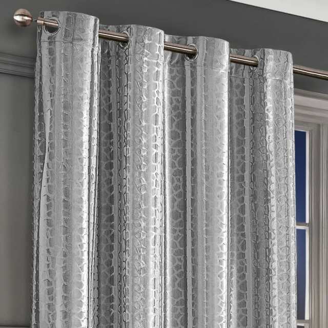 Intimates Verity Crushed Velvet Ready Made Eyelet Curtains - 140cm x 137cm Grey Silver