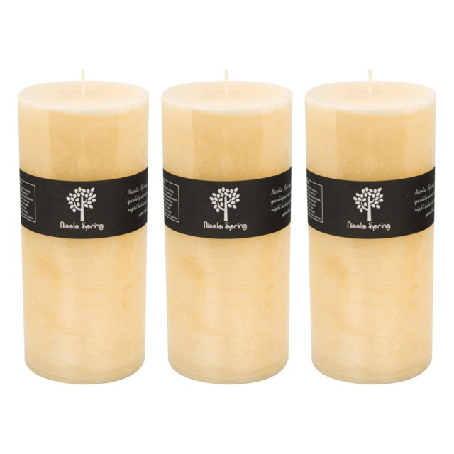 Nicola Spring Round Vanilla Pillar Candles - 140 Hours - Cream - Pack of 3 Cream Beige