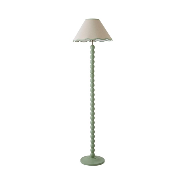 ValueLights Bobbles Sage Green Floor Lamp Green Trim Scallop Shade Green