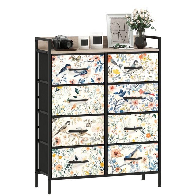 HOMCOM 8-Drawer Chest of Drawers, Fabric Dresser, White White