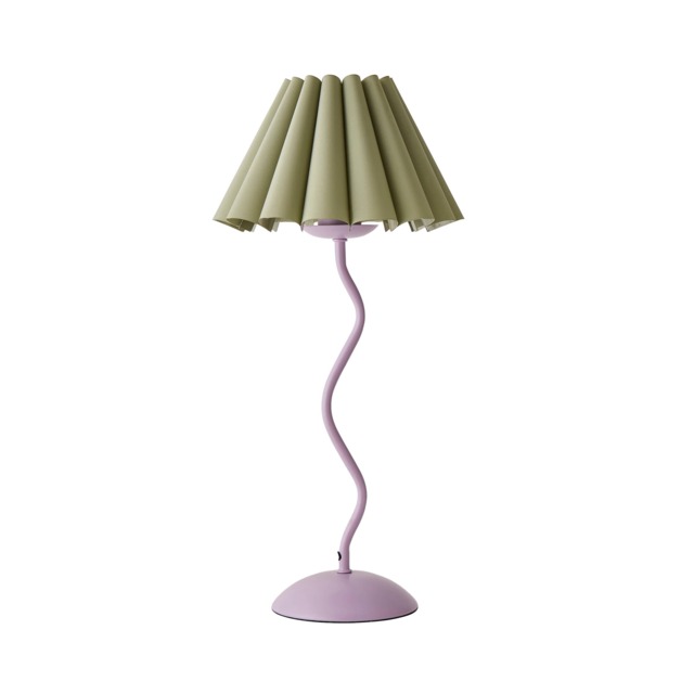 ValueLights Wiggle Sage Pleated Scallop Shade Pale Purple Metal Table Lamp