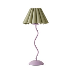 ValueLights Wiggle Sage Pleated Scallop Shade Pale Purple Metal Table Lamp