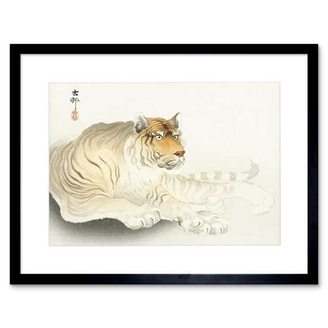 "Tiger Ohara Koson Japanese Art Big Cat Lover 9x7"" Black Framed Wall Art Print"