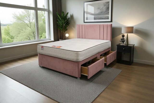 "Sarah Plush Bed Set With Mattress, 2 Drawers Same Side & 24""Headboard"