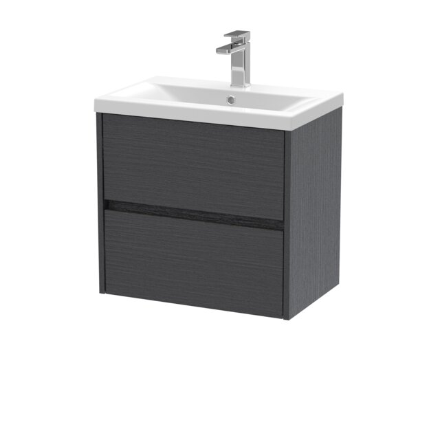 Balterley Square Wall Hung 2 Drawer Vanity Unit & Ceramic Basin - Woodgrain Graphite Grey Graphite Grey Woodgrain