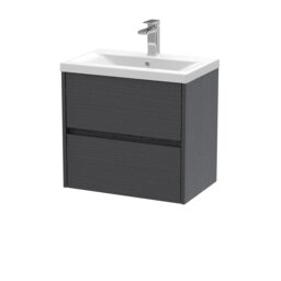 Balterley Square Wall Hung 2 Drawer Vanity Unit & Ceramic Basin - Woodgrain Graphite Grey Graphite Grey Woodgrain