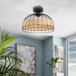 EGLO Vintage Anwick Black/Rattan Steel Ceiling Light