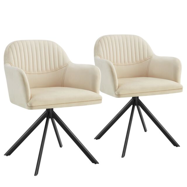 Lounge Armchair Living Room Accent Chair 360 Swivel Slim Steel Legs Velvet Fabric Cream cream/black 2