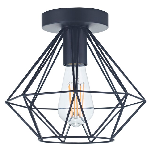 Industrial Basket Cage Designed Matt Black Metal Semi Flush Ceiling Light Black Black 1