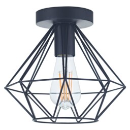 Industrial Basket Cage Designed Matt Black Metal Semi Flush Ceiling Light Black Black 1