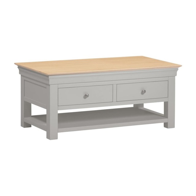 Bordeaux Indoor 2 Drawer Coffee Table - L60 x W110 x H50 cm - Pebble Grey - Oak