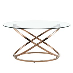Chrome Effect Round Abstract Tempered Glass Coffee Table In Gold
