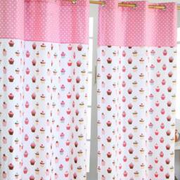 Homescapes Cupcakes Ready Made Eyelet Curtain Pair - 137 x 228 cm Drop Pink Pink