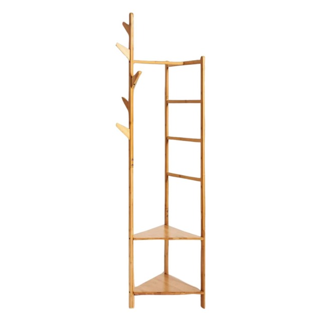 Wooden Coat Rack Stand With 2 Shelves Brown One Size