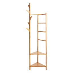 Wooden Coat Rack Stand With 2 Shelves Brown One Size