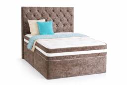 Chesterfield Brown Crushed Velvet Small Single 2ft6 Divan Bed With 54inch Floorstanding Headboard and Mattress 2 Drawers Same Side