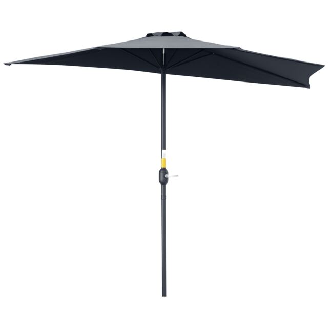 Outsunny 2.7m Metal Frame Garden Furniture Parasol Half Round Umbrella Grey Grey