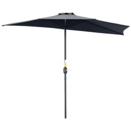Outsunny 2.7m Metal Frame Garden Furniture Parasol Half Round Umbrella Grey Grey