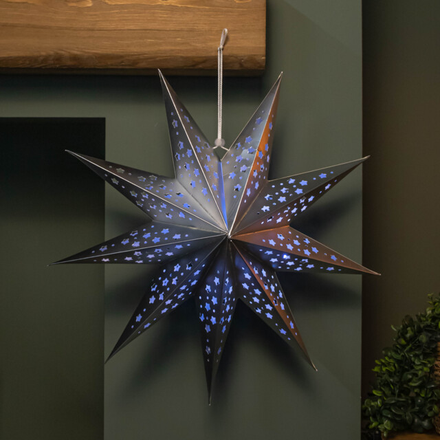 50cm Battery Powered Light up Silver Origami Hanging Christmas Star with LEDs