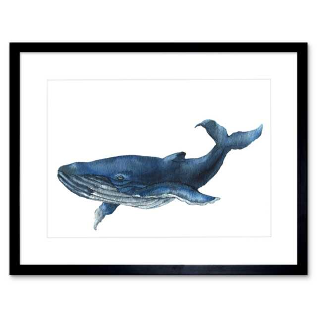 "Blue Whale Watercolour Nature Ocean Sea Life Bathroom 9x7"" Black Framed Wall Art Print"