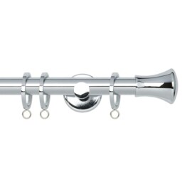 35mm Fixed Length Metal Curtain Pole Set Chrome Trumpet Finial 240cm Silver Silver