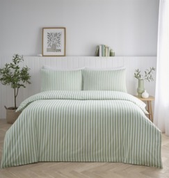 HomeSpace Direct Pencil Stripe Duvet Cover Set Sage Green Sage Super King