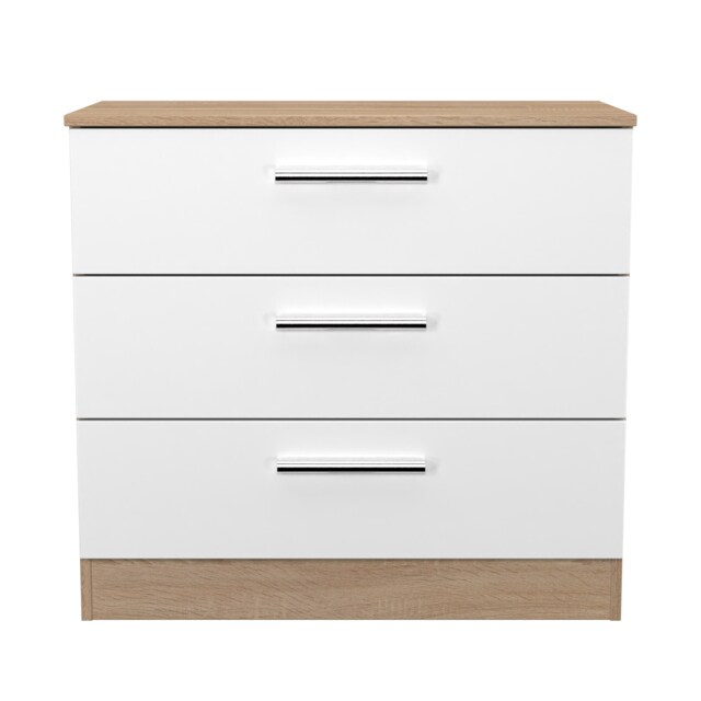 Trent 3 Drawer Chest of Drawers in White Matt & Bardolino Oak (Ready Assembled) White White Matt & Bardolino Oak
