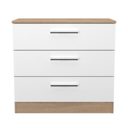 Trent 3 Drawer Chest of Drawers in White Matt & Bardolino Oak (Ready Assembled) White White Matt & Bardolino Oak