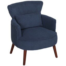 HOMCOM Modern Armchair, Upholstered Corduroy Accent Chair with Thick Padded Seat, Lumbar Pillow, Rubber Wood Legs, Cuddle Chair for Living Room Bedroom Office, Blue