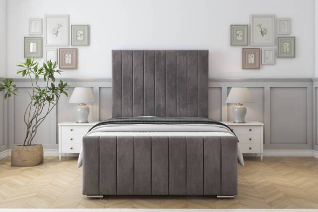 "Sloomy California Slate Naples Bed Frame With 50"" Upholstered Headboard 2'6 Small Single"