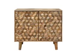 Geometric Small Sideboard - Mango Wood - L45 x W93 x H77 cm - Mango Light Finish Brown