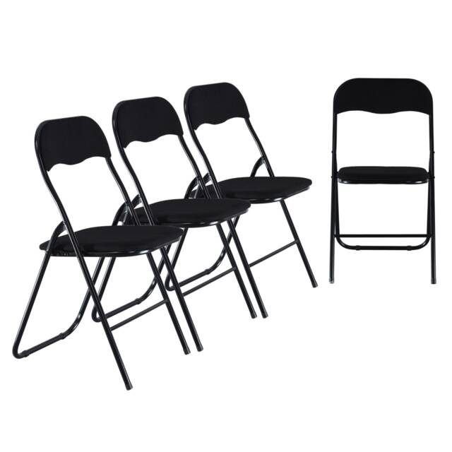 4-Pc Folding Chair Set with Cushioned PVC Seat and Back Black 4