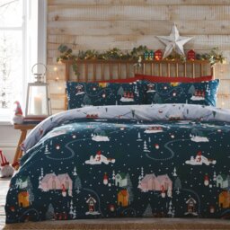 Gonks Village Soft Easy Care Bed Linen Bedding Duvet Cover Quilt Set With Pillow Cases Blue Double
