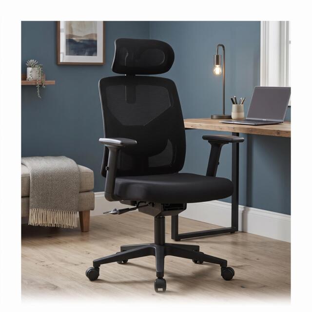 Swivel Ergonomic Mesh Office Chair with Adjustable Headrest Lumbar Support & Lift Up Arms, Adjustable Height & Tilt - Black